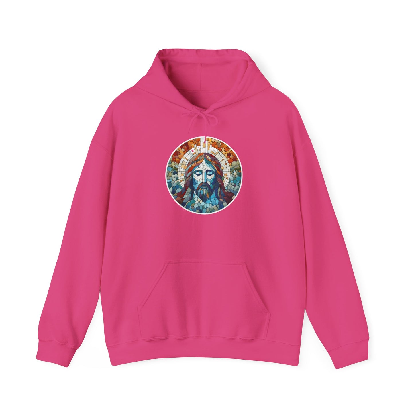 Hooded Sweatshirt - Colorful Jesus Mosaic Face Digital Art