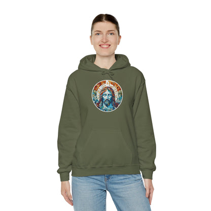 Hooded Sweatshirt - Colorful Jesus Mosaic Face Digital Art