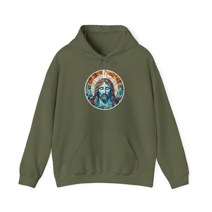 Hooded Sweatshirt - Colorful Jesus Mosaic Face Digital Art