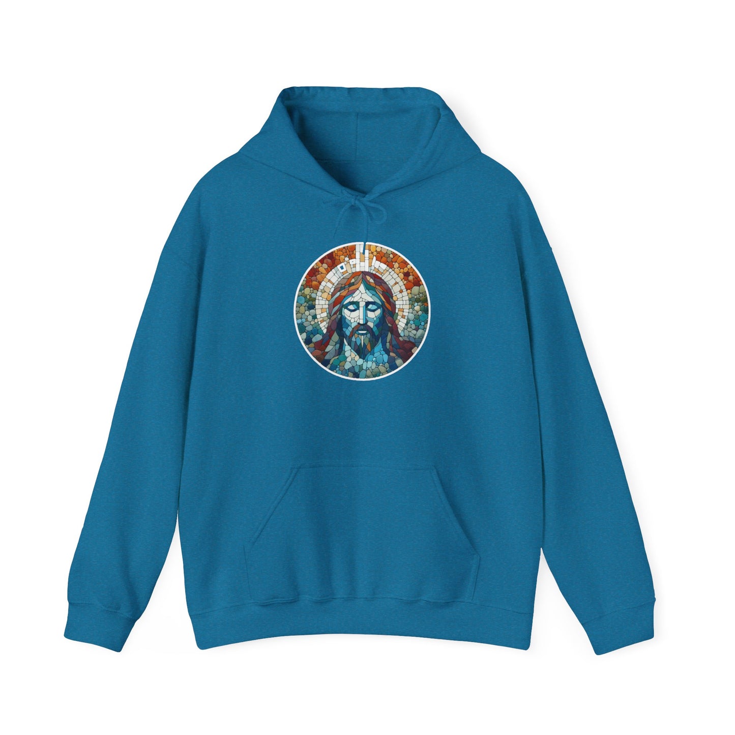 Hooded Sweatshirt - Colorful Jesus Mosaic Face Digital Art