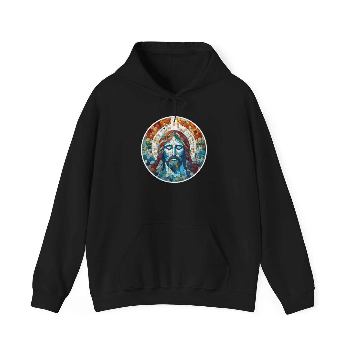 Hooded Sweatshirt - Colorful Jesus Mosaic Face Digital Art