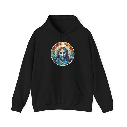 Hooded Sweatshirt - Colorful Jesus Mosaic Face Digital Art