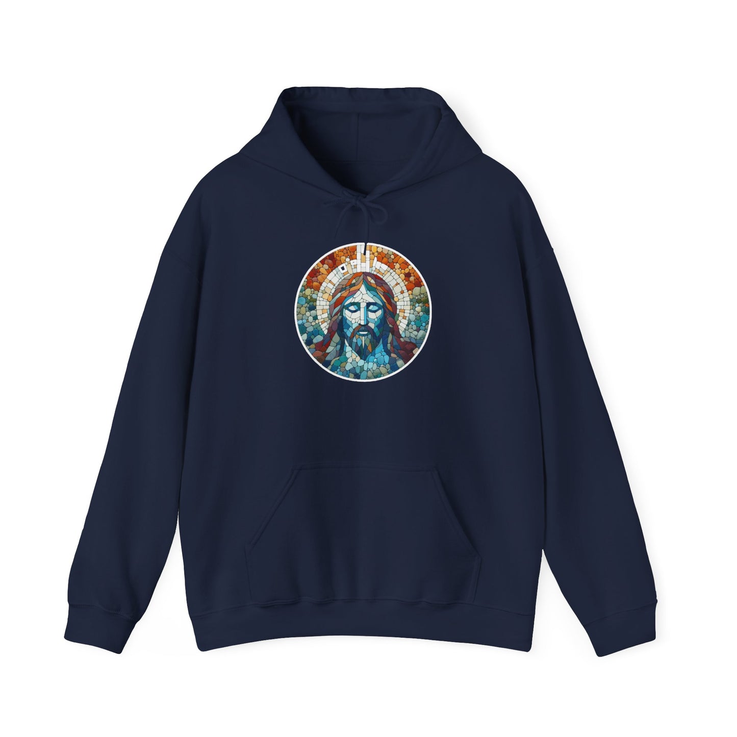 Hooded Sweatshirt - Colorful Jesus Mosaic Face Digital Art