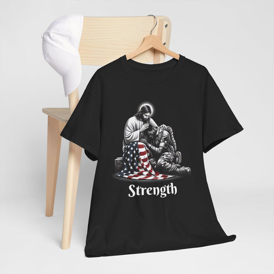 Unisex Heavy Cotton T-Shirt with "Strength" Quote - Inspirational Patriotic Tee