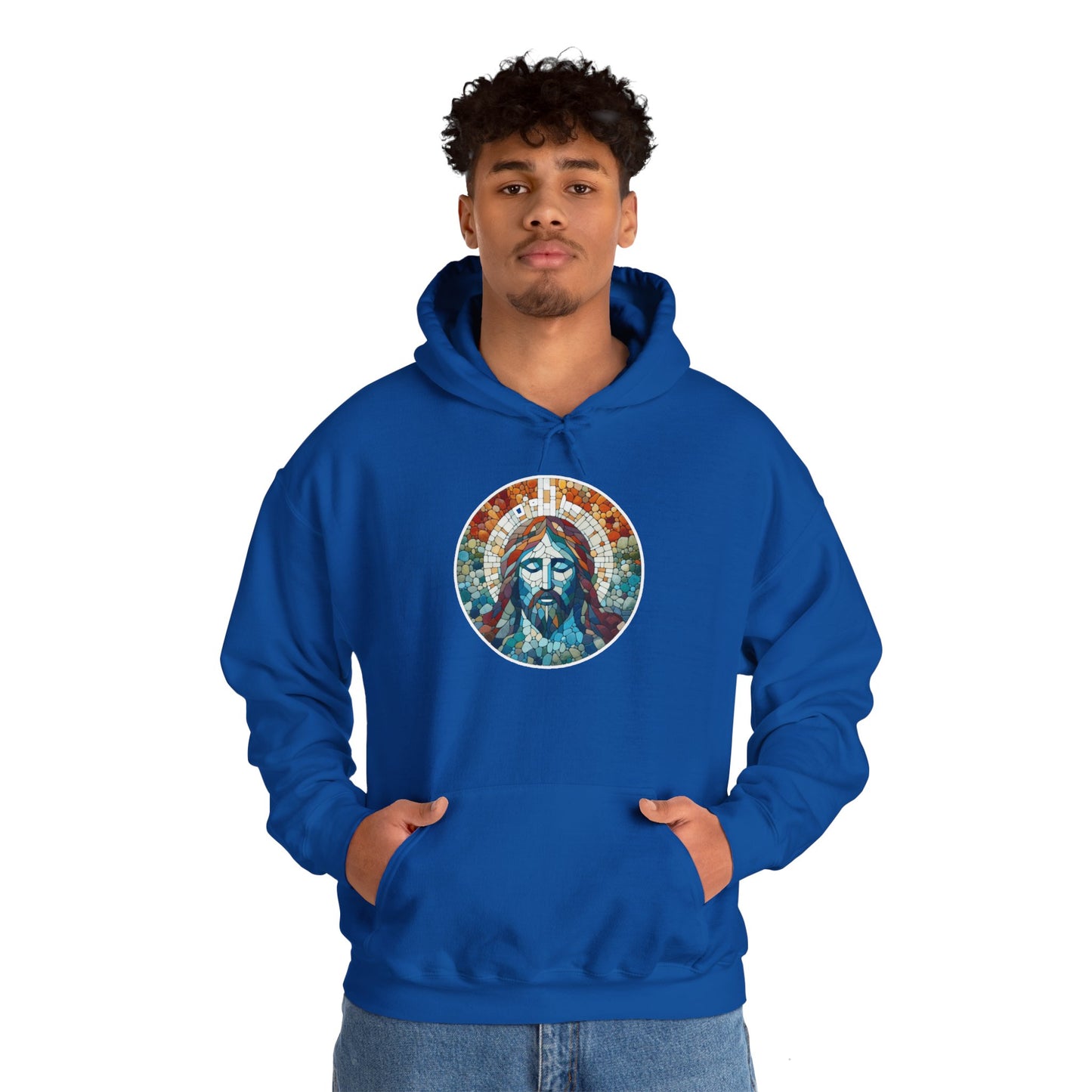 Hooded Sweatshirt - Colorful Jesus Mosaic Face Digital Art