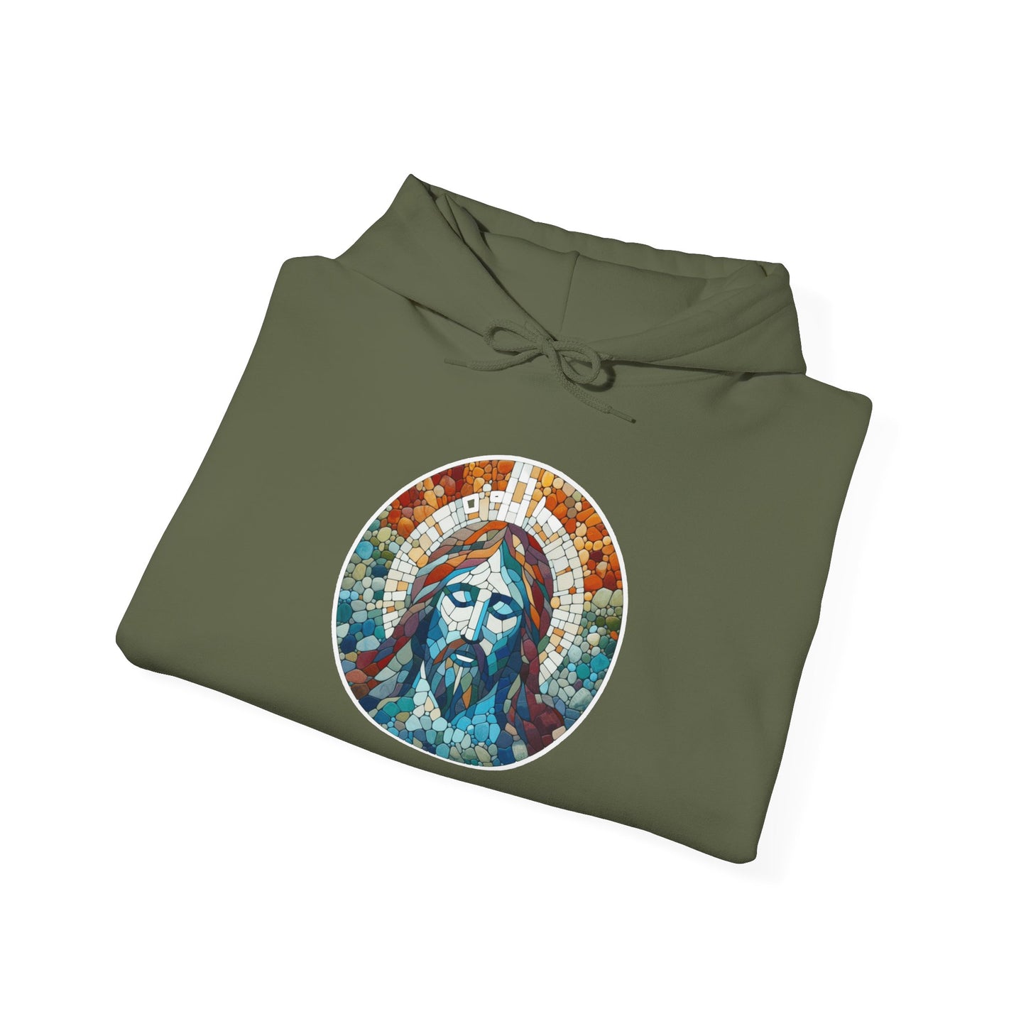 Hooded Sweatshirt - Colorful Jesus Mosaic Face Digital Art