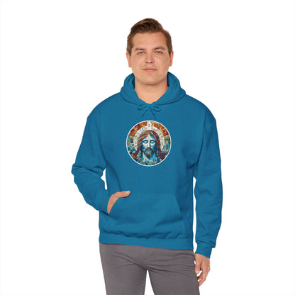 Hooded Sweatshirt - Colorful Jesus Mosaic Face Digital Art