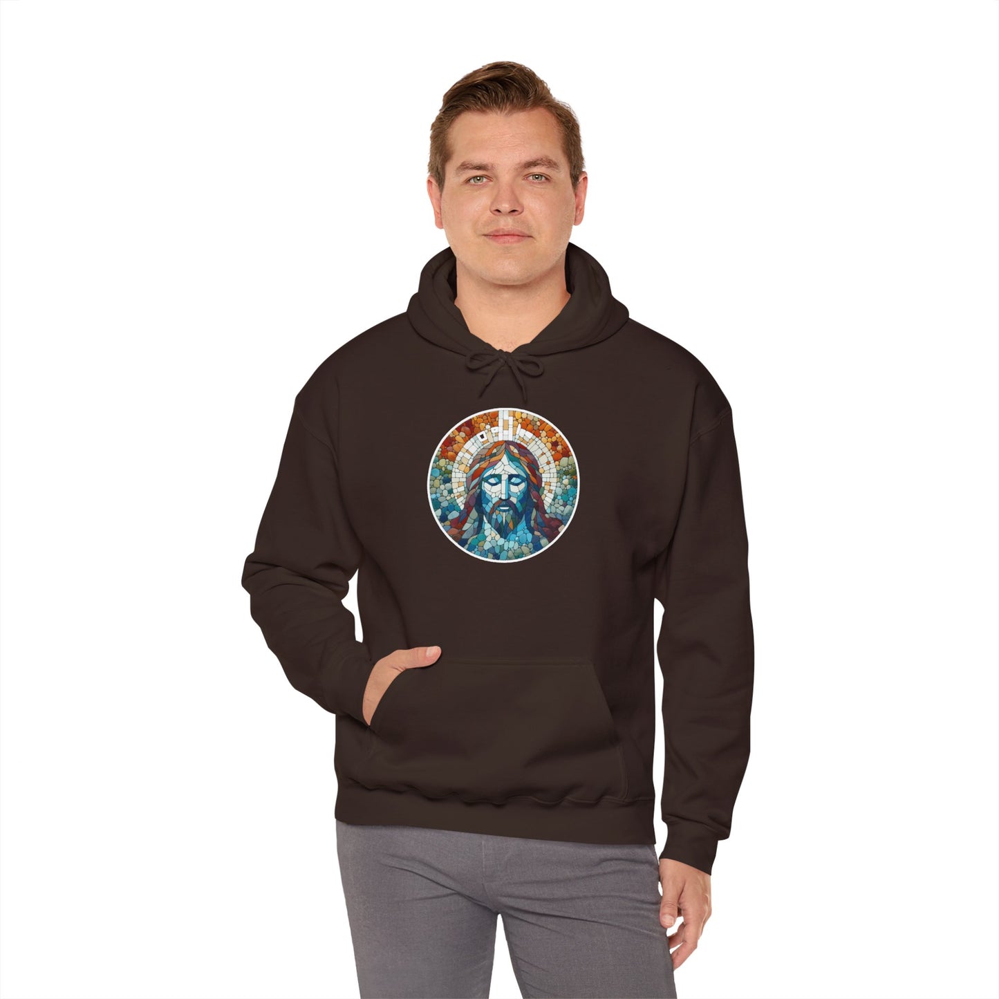 Hooded Sweatshirt - Colorful Jesus Mosaic Face Digital Art