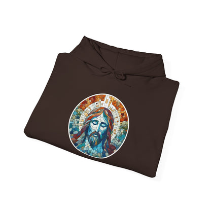 Hooded Sweatshirt - Colorful Jesus Mosaic Face Digital Art