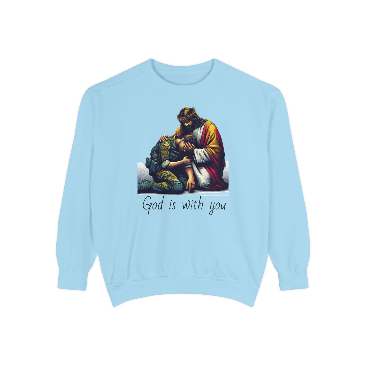 Religious Sweatshirt - Jesus Strengthening American Soldier After Battle